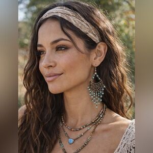 Hand Crafted Bohemian Turquoise and Bronze Chandelier Earrings